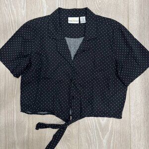 Black Polka Dot Tie Front Crop Blouse – SunBay Cottons – Size M